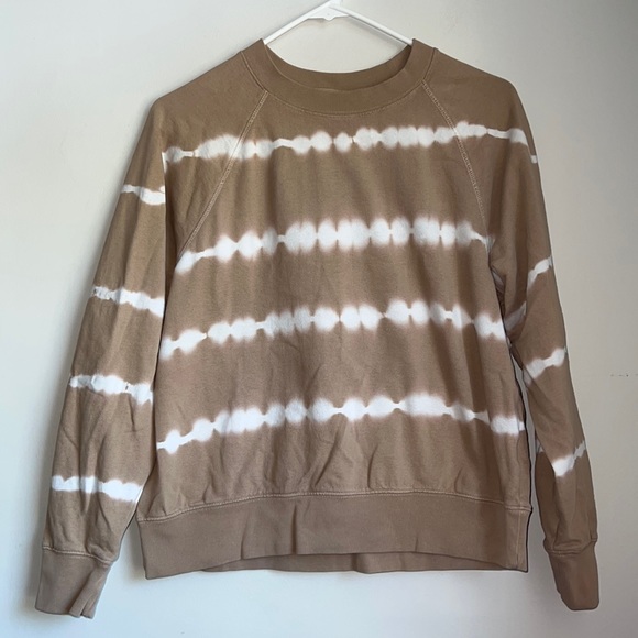 Old Navy Sweaters - old navy pullover crew neck sweater small tan white vertical stripe tie dye